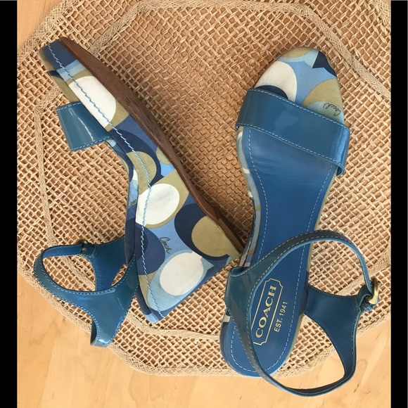 COACH BLUE/Fabric Sz8B (M) WEDGES - Picture 1 of 8